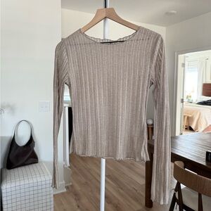Natural Life Beige Sheer Long Sleeve Top